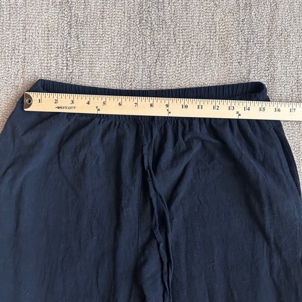 Linen Cotton Wide Leg Pull On Pants Tie Waist Black Minimalist Lagenlook XL - Picture 4 of 9